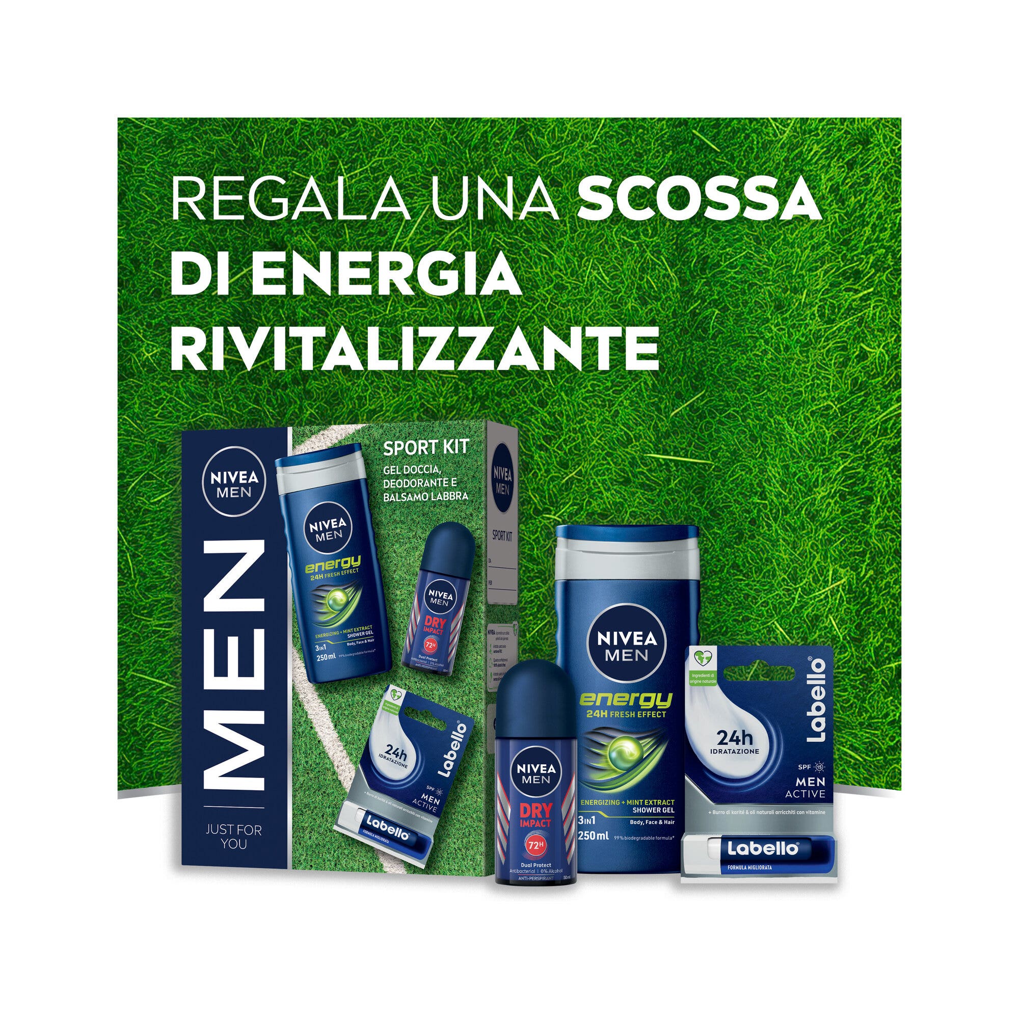 Nivea Men Sport Kit Cofanetto Con Doccia Shampoo 250ml Deodorante 50ml Burrocacao Labello Men 4.8g-3