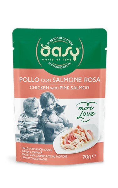 Oasy Wet Cat More Love Pollo Con Salmone Rosa Cibo Umido Per Gatti Adulti 70g-2