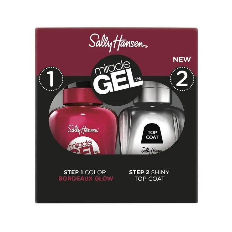 Sally Hansen Miracle Gel Duo Pack Top Coat + Smalto Colore 940 Bordeaux Glow-1