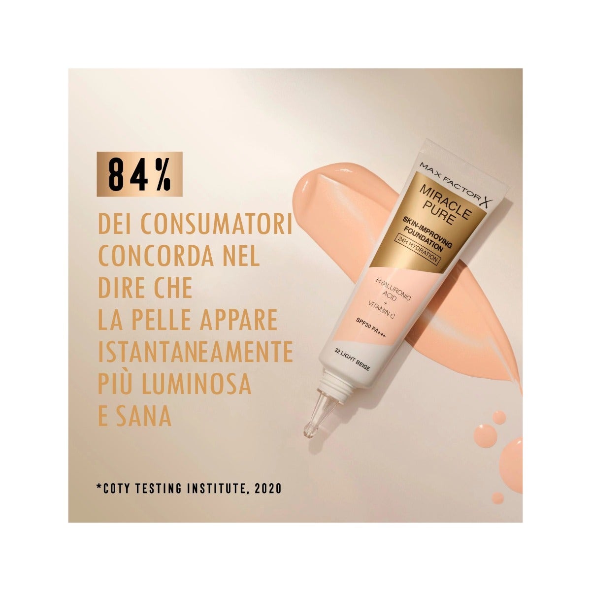 Max Factor Fondotinta Viso Miracle Pure Shade 45 Warm Almond-3