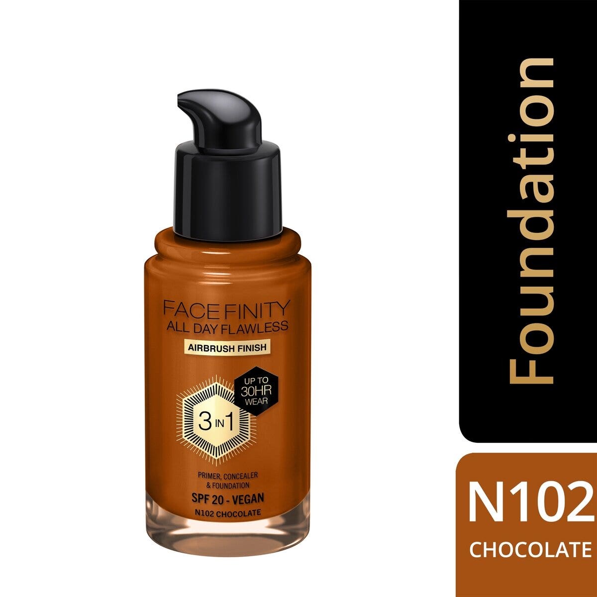 Max Factor Fondotinta Facefinity All Day Flawless 3In1 N102 Chocolate 30ml-4