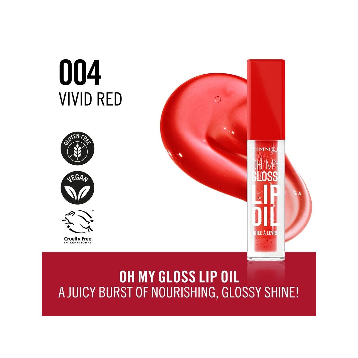 Rimmel Oh My Gloss! Olio per Labbra 004 Vivid Red 6ml-4