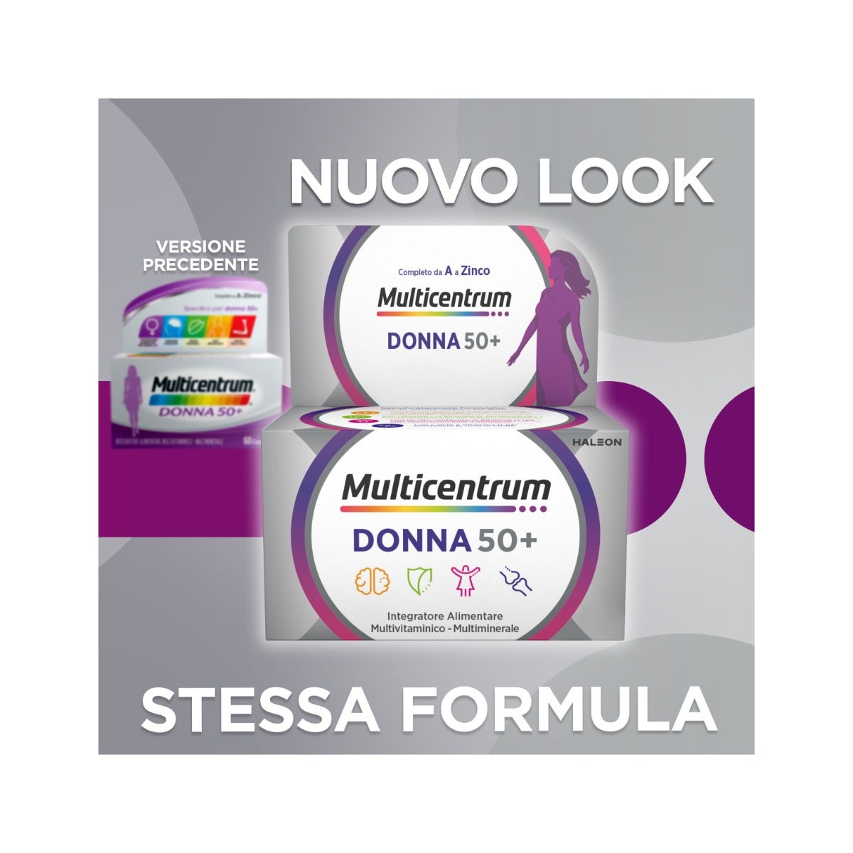 Multicentrum Donna 50+ Integratore Multivitaminico Multiminerale Ferro Calcio Vitamina D D3 30 Compresse-1