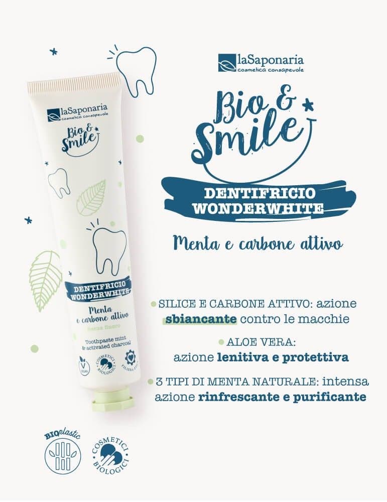 La Saponaria Bio&Smile Dentifricio Wonderwhite Menta/Carbone 75ml  - 3
