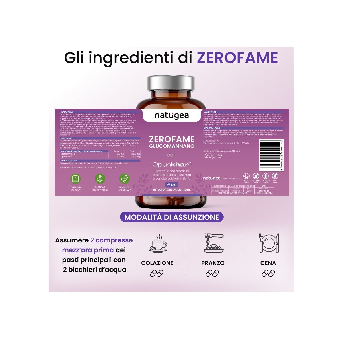 Natugea Glucomannano Arricchito Con Pale Di Fico D'india Dell'etna E Carrube Siciliane Vegano 120 Compresse-13
