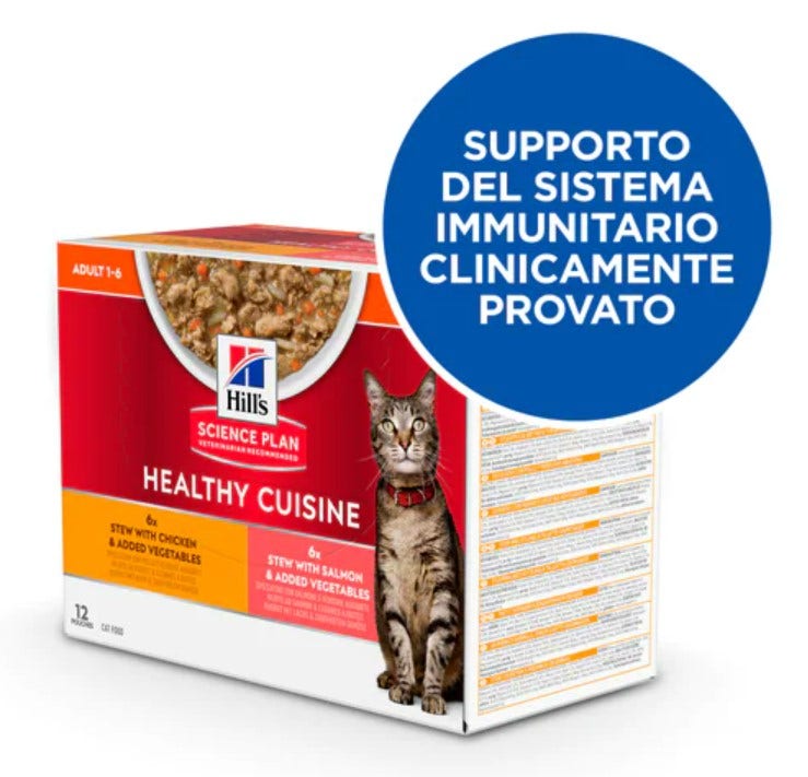 Hill's Science Plan Healthy Cuisine Multipack Umido Gatto Gusti Assortiti Pollo/Salmone Bustine 12x90gr-1