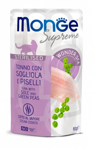 Monge Supreme Pezzetti Di Tonno Con Spigola E Piselli Per Gatti Adulti Sterilizzati Busta 80g-1