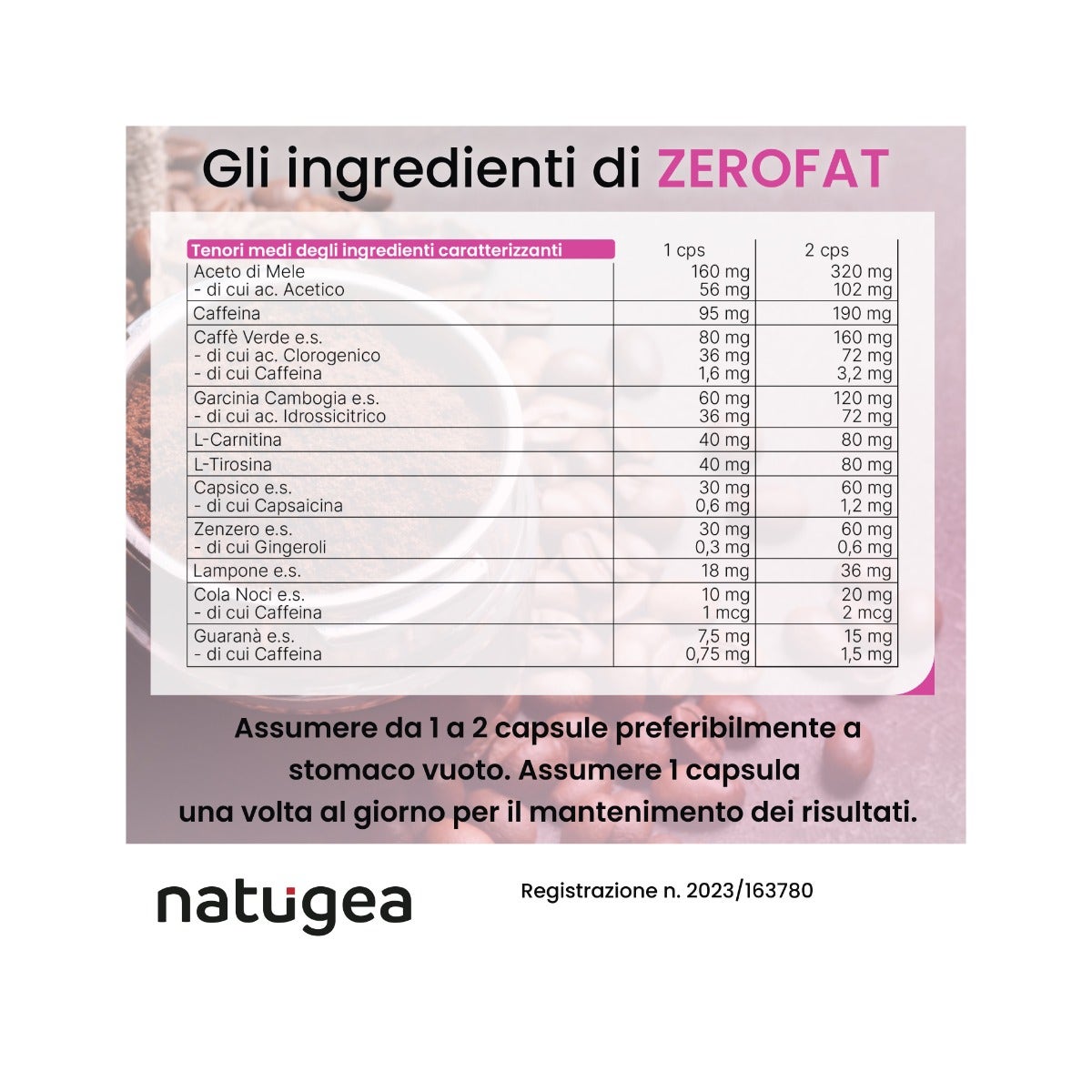 Natugea Brucia Grassi ZEROFAT con 11 attivi: Carnitina, Guarana, Garcinia Cambogia, Caffeina 60 Capsule-13